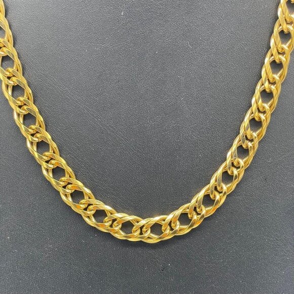 Double Link Chain Necklace Spring Ring Closure Gold Tone 24 Inches - Picture 2 of 5